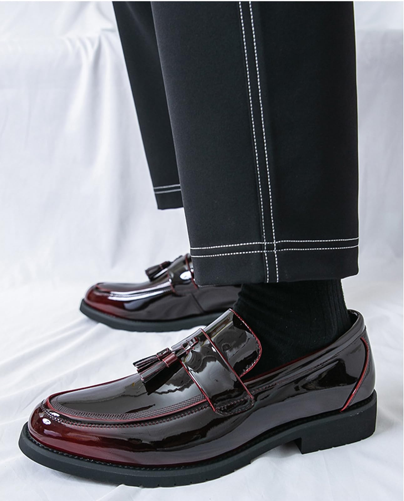 Mocasines Casuales de Charol para Hombres con borlas, Zapatos de Vestir sin Cordones para Bodas, Fiestas y Negocios