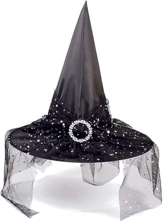 BITSEACOCO Hexenhut Für Erwachsene – Halloween & Cosplay Accessoire In Schwarz, Rot, Lila | Spitzenkrempe & Glitzer-Design