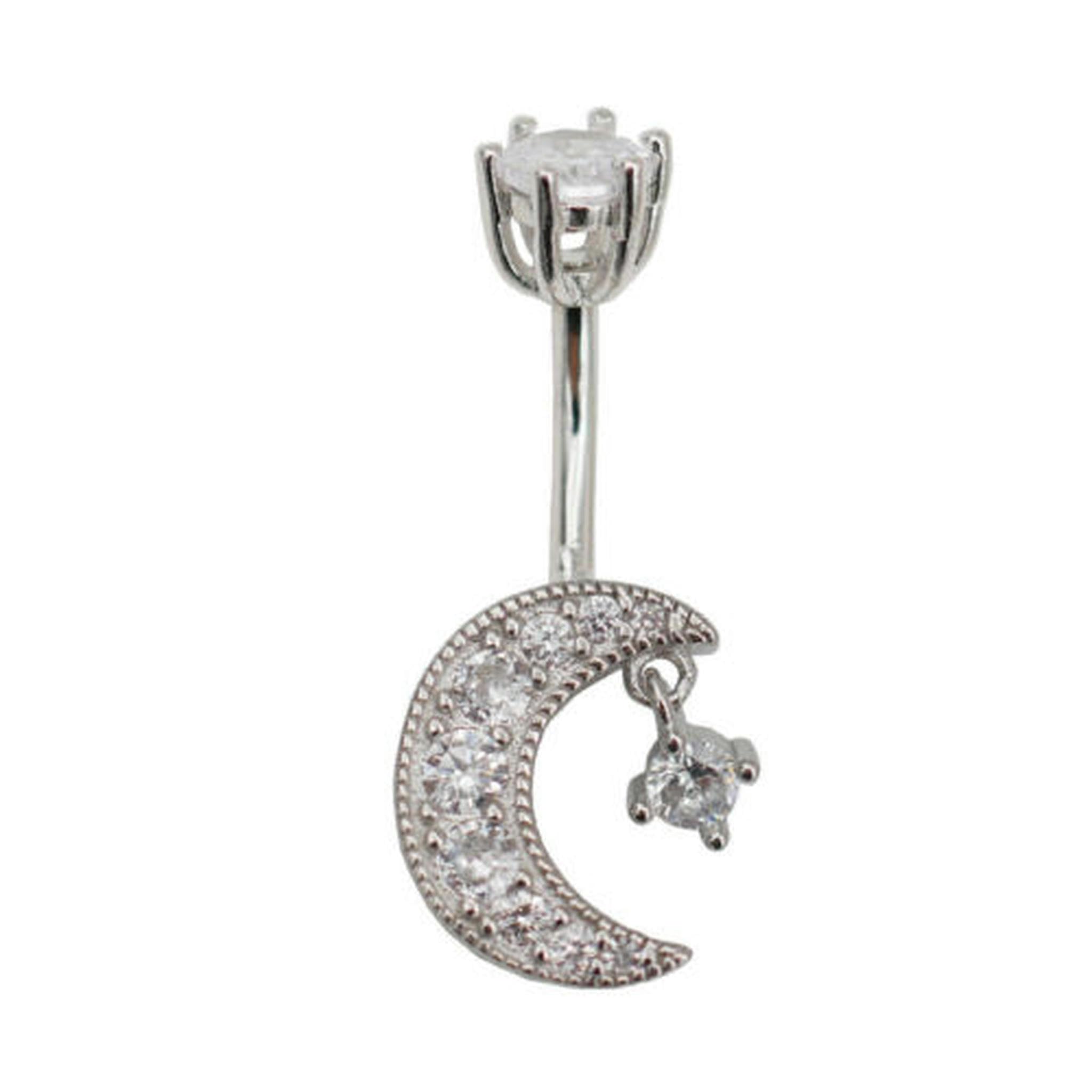 Piercing all'ombelico con Cristallo CZ e Luna in Argento Sterling A4062-6mm