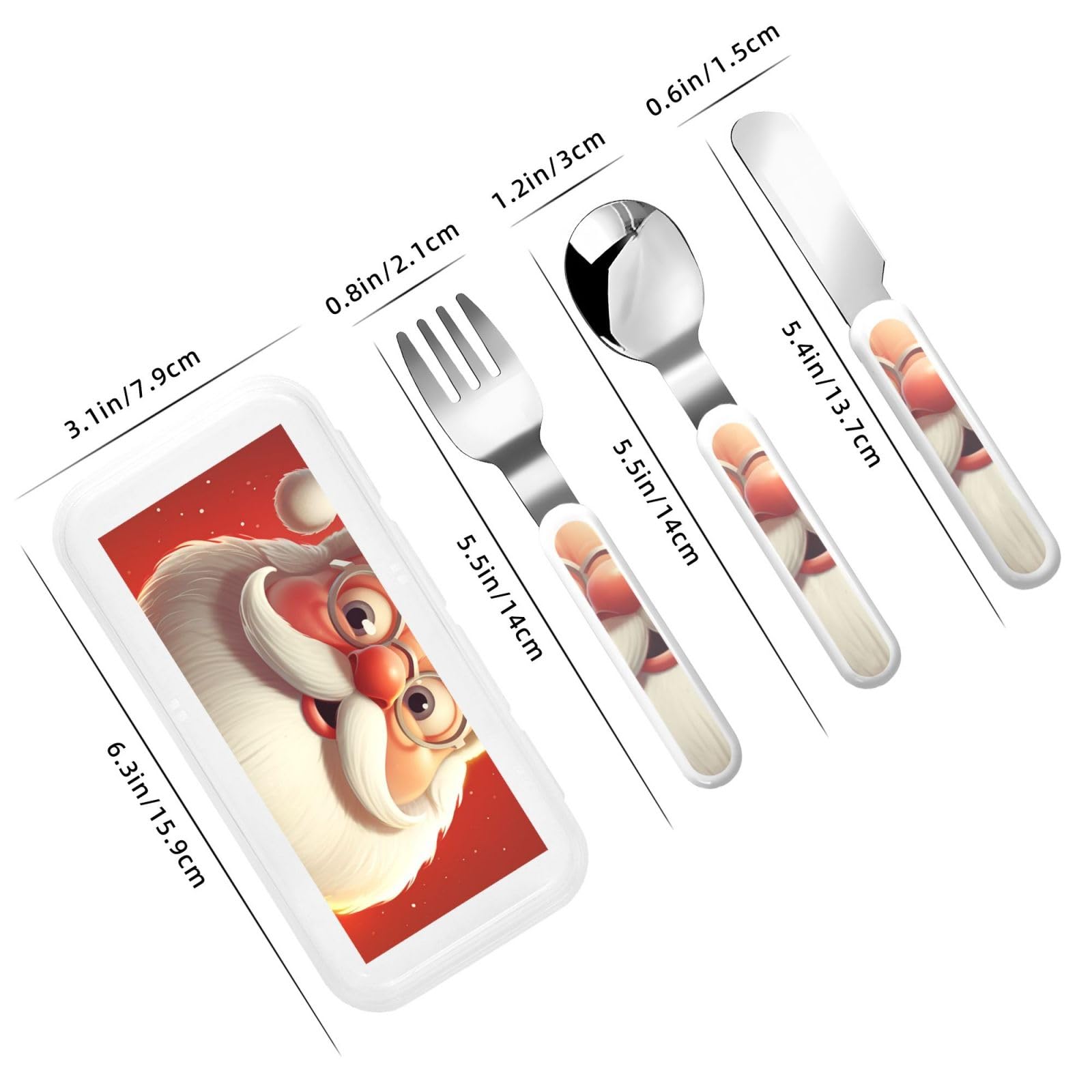 Stainless Steel Kids Silverware Set, Santa Claus Wearing Glasses Utensil Set Reusable Children Safe Knife Spoon Fork Set With Storage Case Dishwasher Safe For Lunch, Travel Outdoors