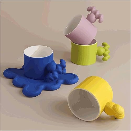 Miniatura 7 de Taza creativa de cerámica taza de café y platillo, 7.1 fl oz, taza estética reutilizable de cerámica esmerilada para bebidas fríascalientes, 5
