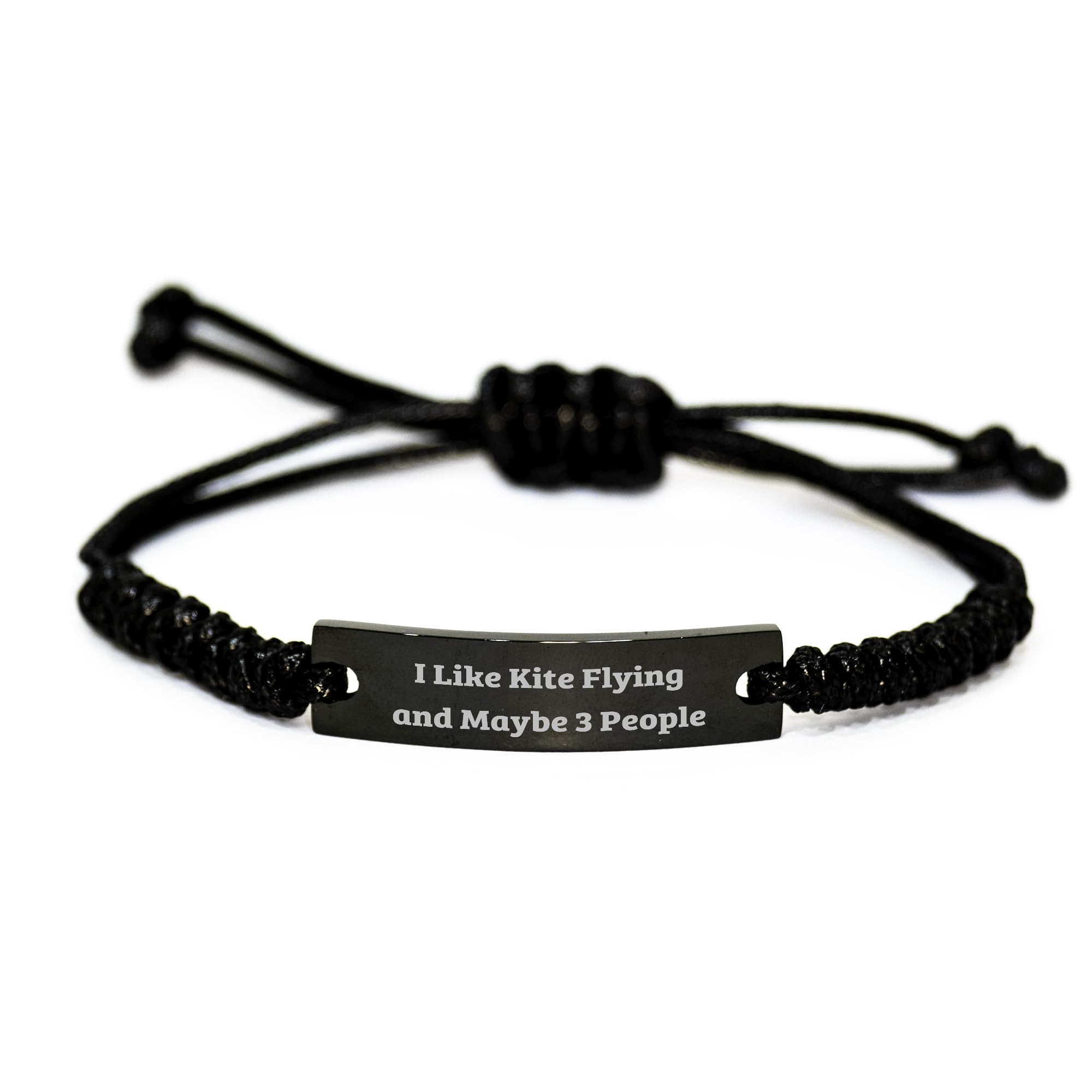 Kite Flying Enthusiasts Graduation Gift Rope Bracelet, I Like Kite Flying And Maybe 3 People, Adjustable Black Stainless Steel Rope, Engraved Black Stainless Steel with Interlaced Rope