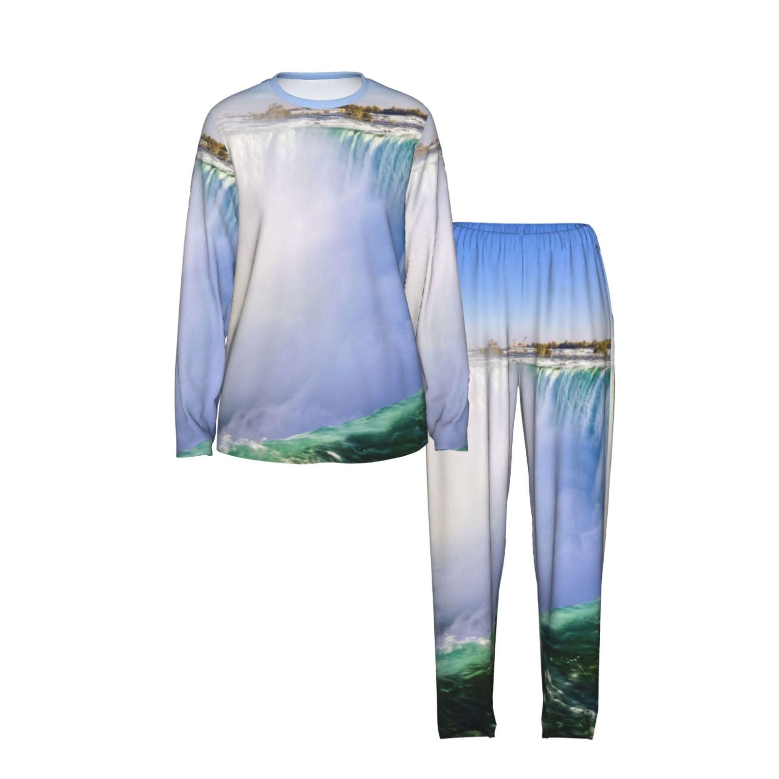 Cascata E Arcobaleno Stampa Delle Donne Maniche Lunghe Pigiama Set Morbido Elastico Coulisse Casual Daywear