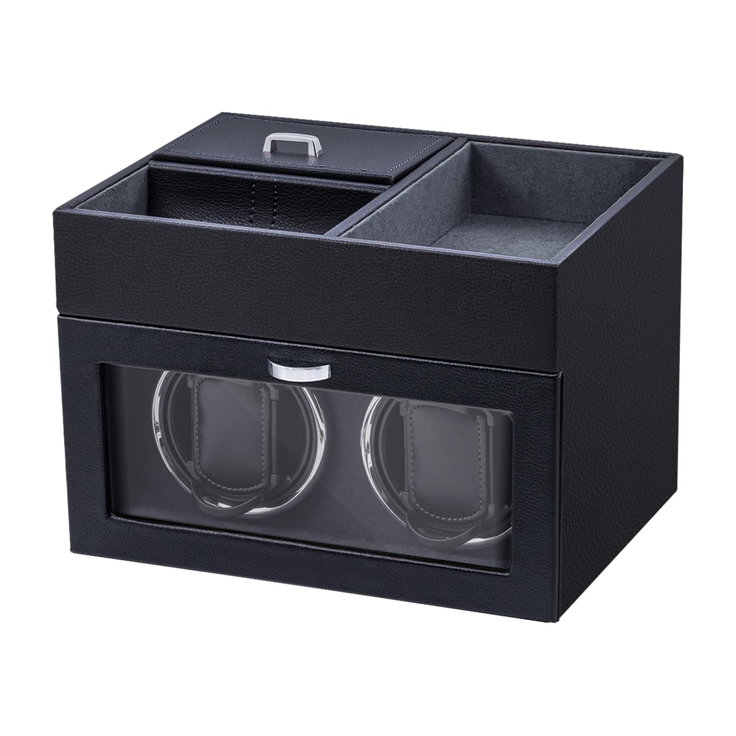 Mcbazel Abridor Automático de Relojes Multifuncional para 2 Relojes, con Pantalla LED de Exhibición y Caja de Almacenamiento de Joyería con Motor Silencioso de 1 Modo de Rotación Negro/gery