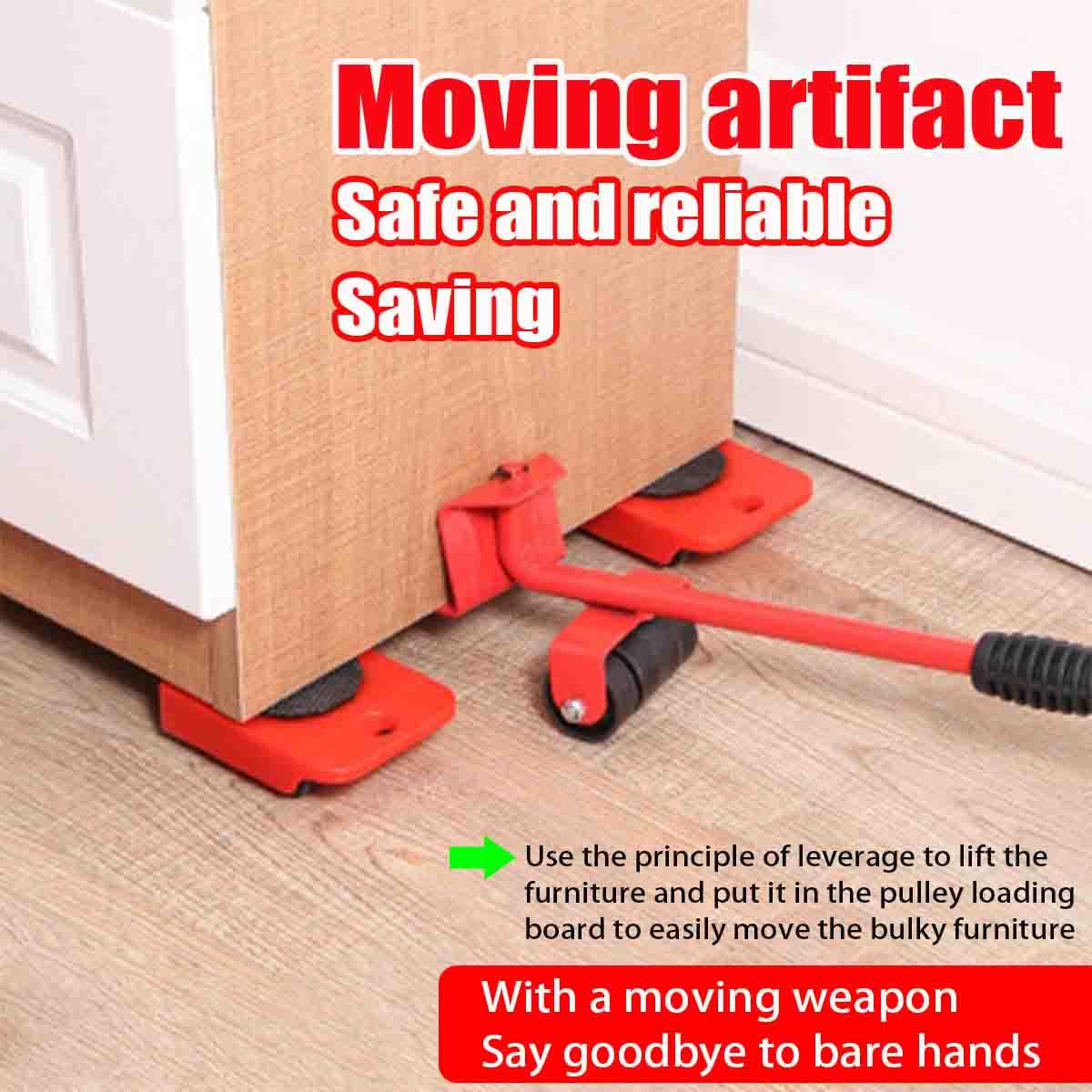 Furniture Lift Mover Tool Set,Furniture Movers with Wheels,Heavy Duty Furniture Lifter and Sliders Kit,4 Wheels Transport Shifter,Appliance Rollers,Adjustable Height Lifting Tool Lever (Yellow)