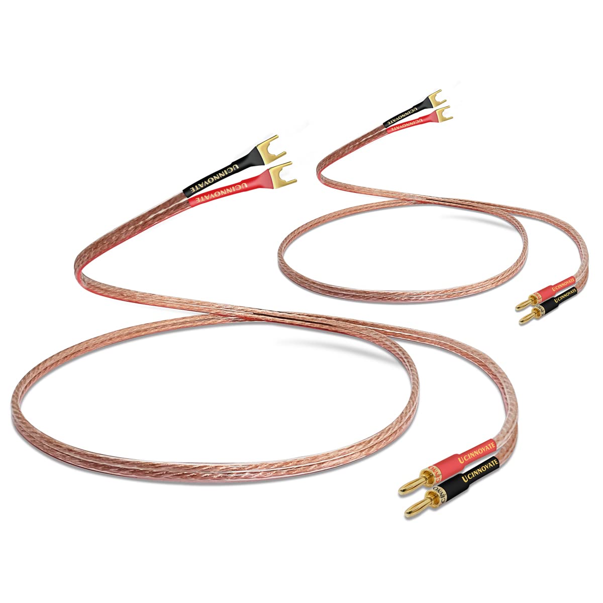 Set di 2 cavi per altoparlanti HiFi con forchetta a U placcata in oro per altoparlante e amplificatore audio 2 m