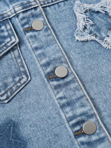 MakeMeChic Girl's Star Print Denim Vest Sleeveless Single Breasted Jean Jacket4