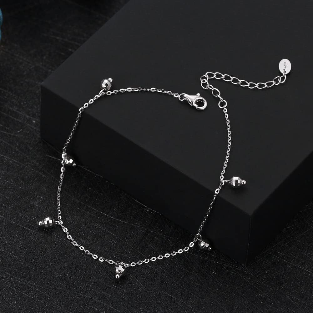 Pulsera de pie, cadenas for el tobillo, 2 piezas / juego Plata de ley 925 Cadena de cable de cadena de serpiente de 1,0 mm con cuentas Tobilleras de cadena for mujer Joyería de cadena de pie de verano