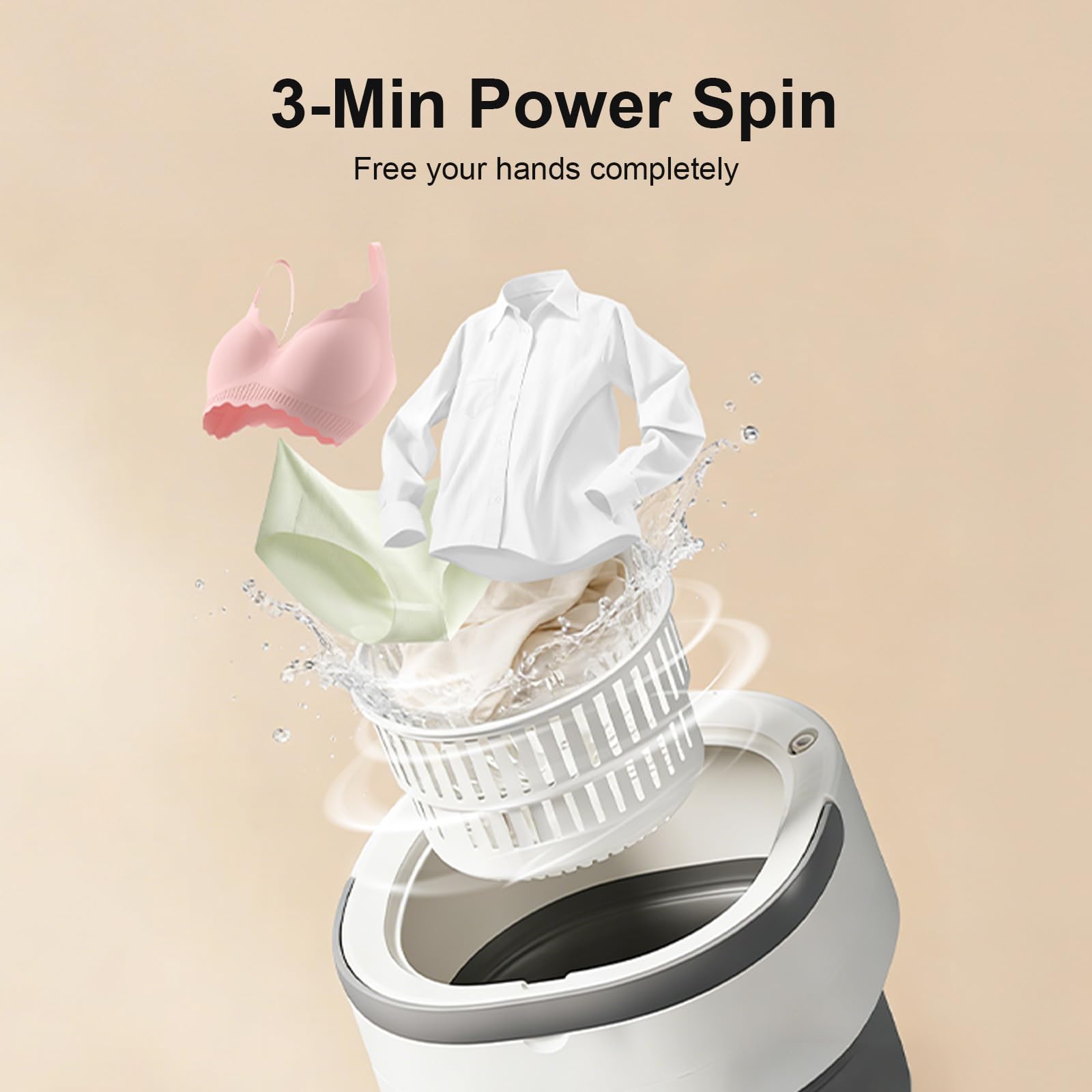 Portable Washing Machine - 20L Mini Foldable Washer with Spin Basket, 3 Cleaning Modes & Deep Cleaning for Small Clothes, Collapsible Laundry for Apartment, Home, Hotel and Travel (Gray) — view 7