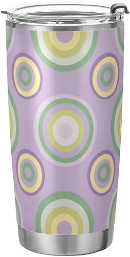 Pastel Purple Circles Stainless Steel coffee cups with lids Leak-proof Lid and Straw insulated coffee mug with lid for café reusable tumblers with