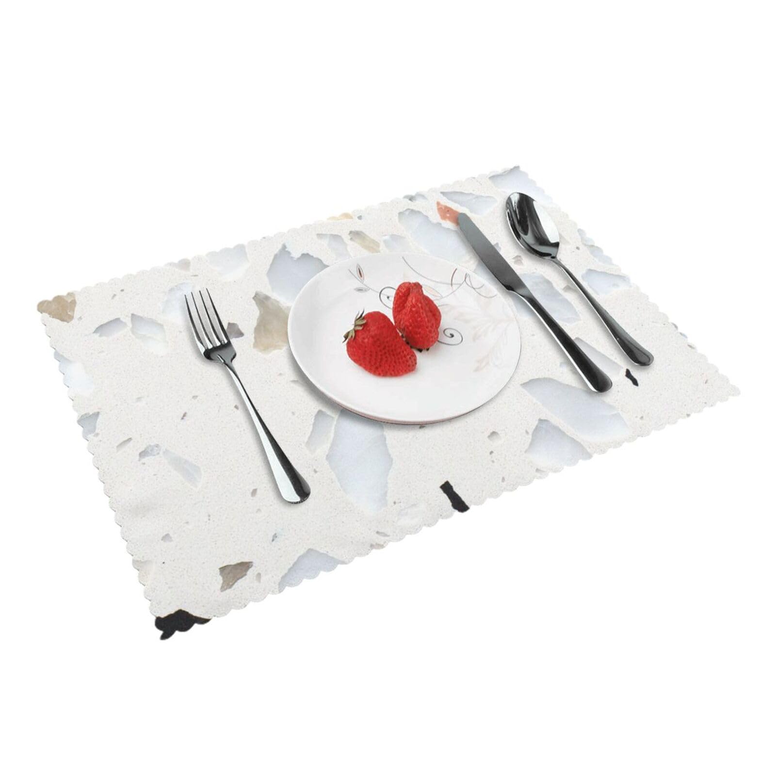 White terrazzo Printed Placemats Set of 4 PCS Washable Placemat for Kitchen Table Heat-resistant Table Mats 45x30 CM