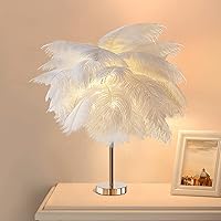 Vista 8 de Lámpara de mesa de plumas de avestruz con cable enchufable, moderna lámpara de plumas de 5 luces, cuerpo de lámpara dorado para dormitorio, mesita