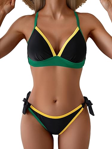 B2prity Women's Color Block Bikini Set Sexy V Neck Criss Cross Two Piece Swimsui