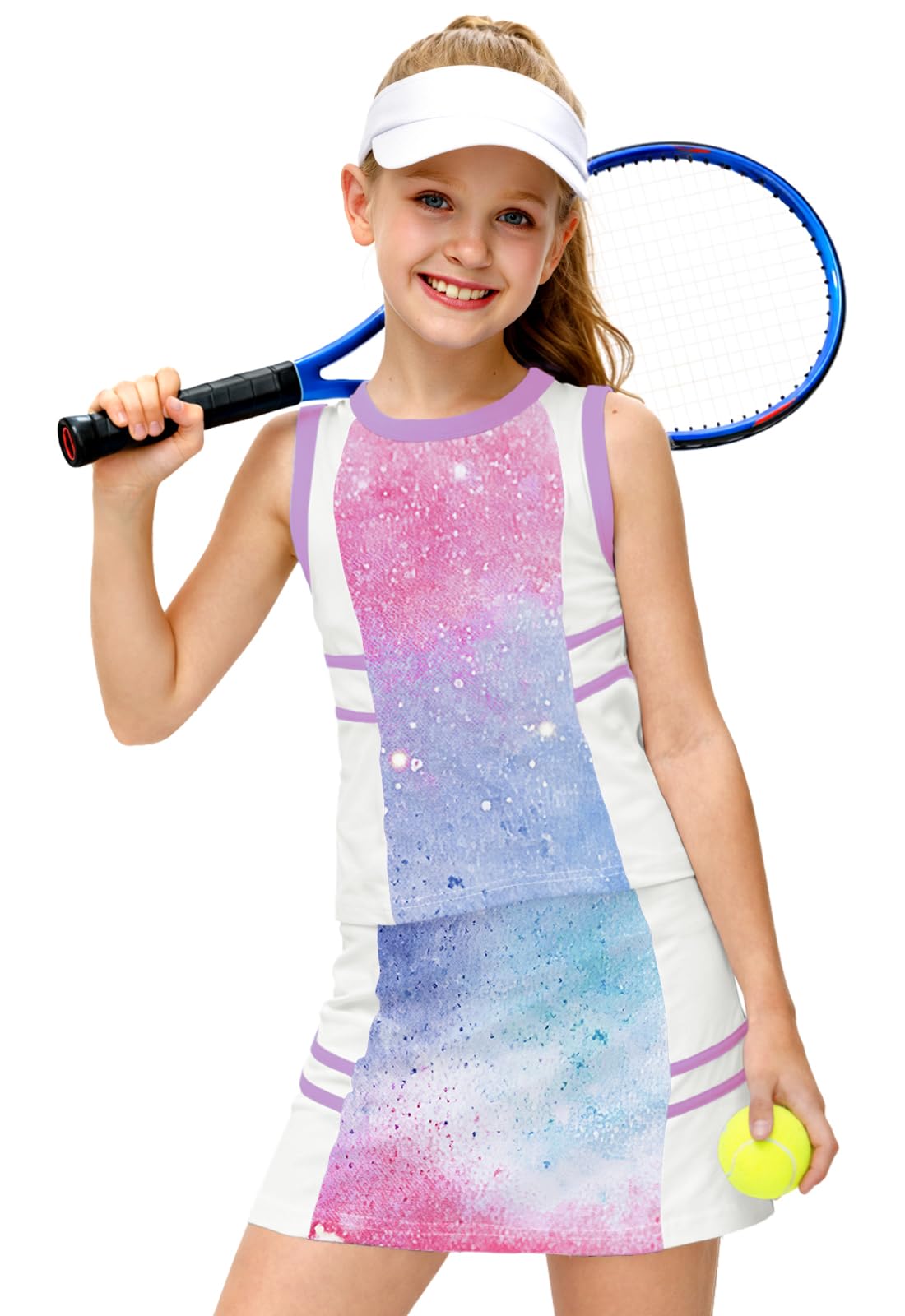 AOBUTE Girls Tennis Golf Outfit Tank Top and Skirt with Shorts Set 4-12 Years