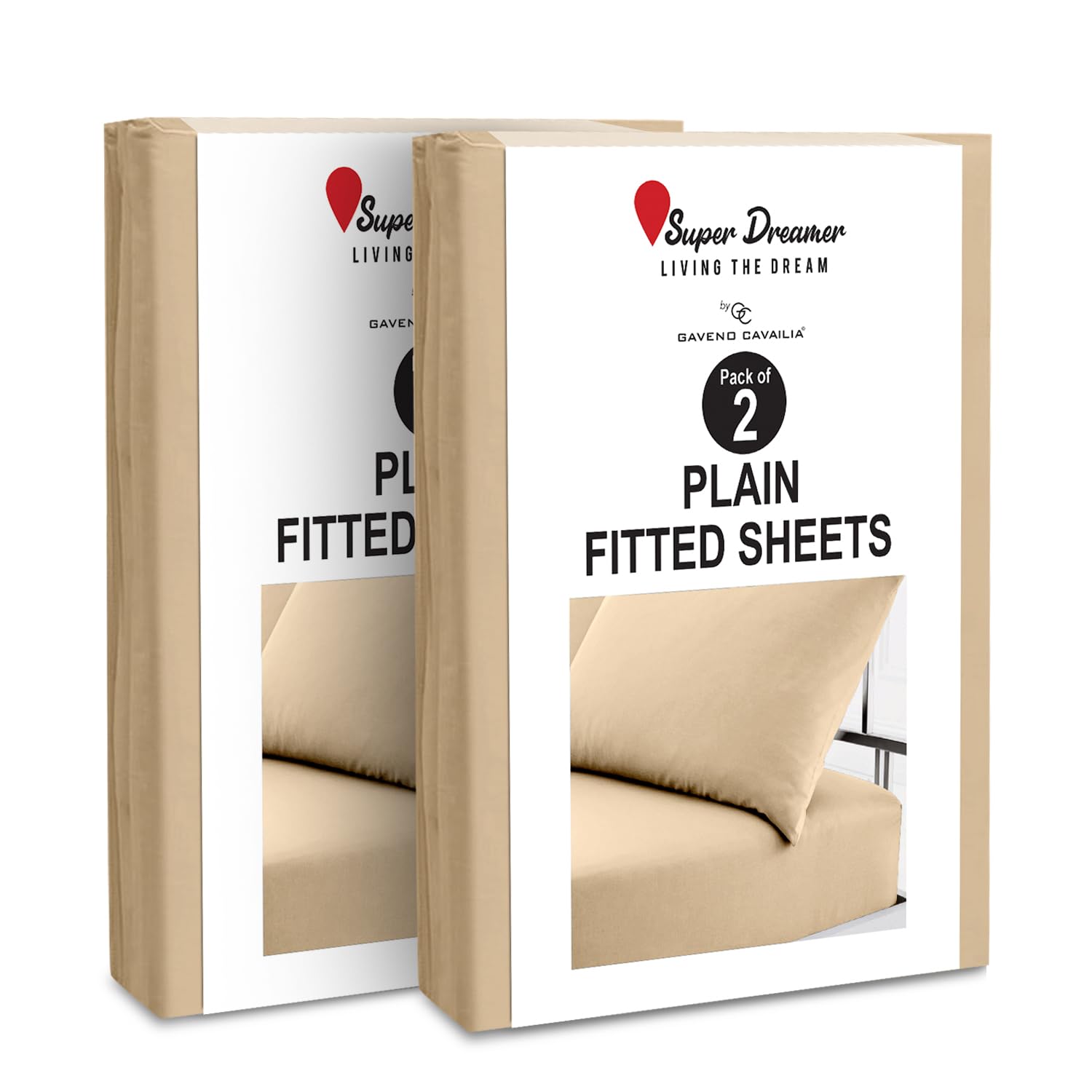 GC GAVENO CAVAILIA 2 Pack Fitted Sheet Double - Deep Pocket 25cm - Microfiber Bed Sheet (137x193 cm) - Wrinkle & Fade Resistant - Elastic Corners - Breathable & Easycare Bottom Sheet - Beige โ image 1