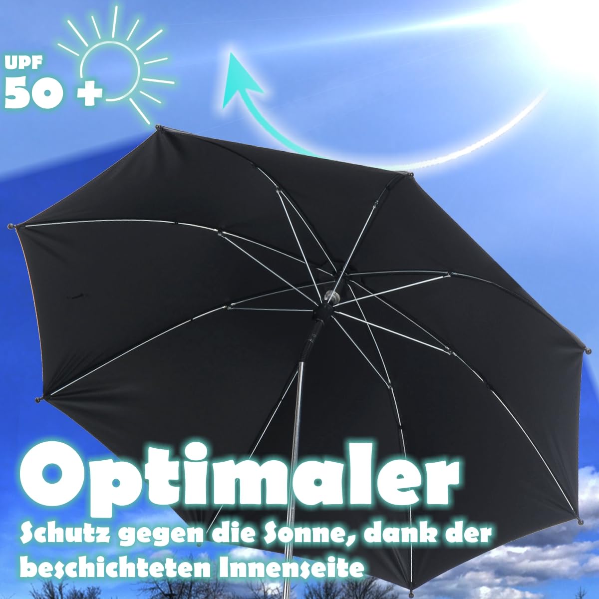 Fillikid Sonnenschirm Style im XL Format Ø72cm mit UV-Schutz 50+ Schirm universal für Kinderwagen und Buggys