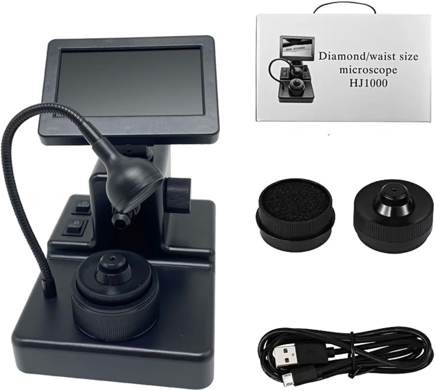 LCD Digital Microscope 50-1000X, Adjustable LED Illumination & Focus for Diamond Inscription Reading, Gemology, and Precision Inspection