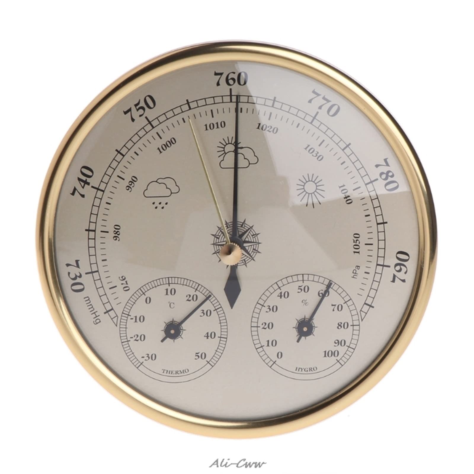 Termometro Ambiente Termometro igrometro for uso domestico da parete con stazione meteorologica sospesa Temperatura (Color : Gold)