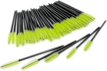 Fenny's Creations 100 Black Mascara Disposable Eyelash Applicators | Extension Spooler Brushes, Travel, Lime Green Mascara