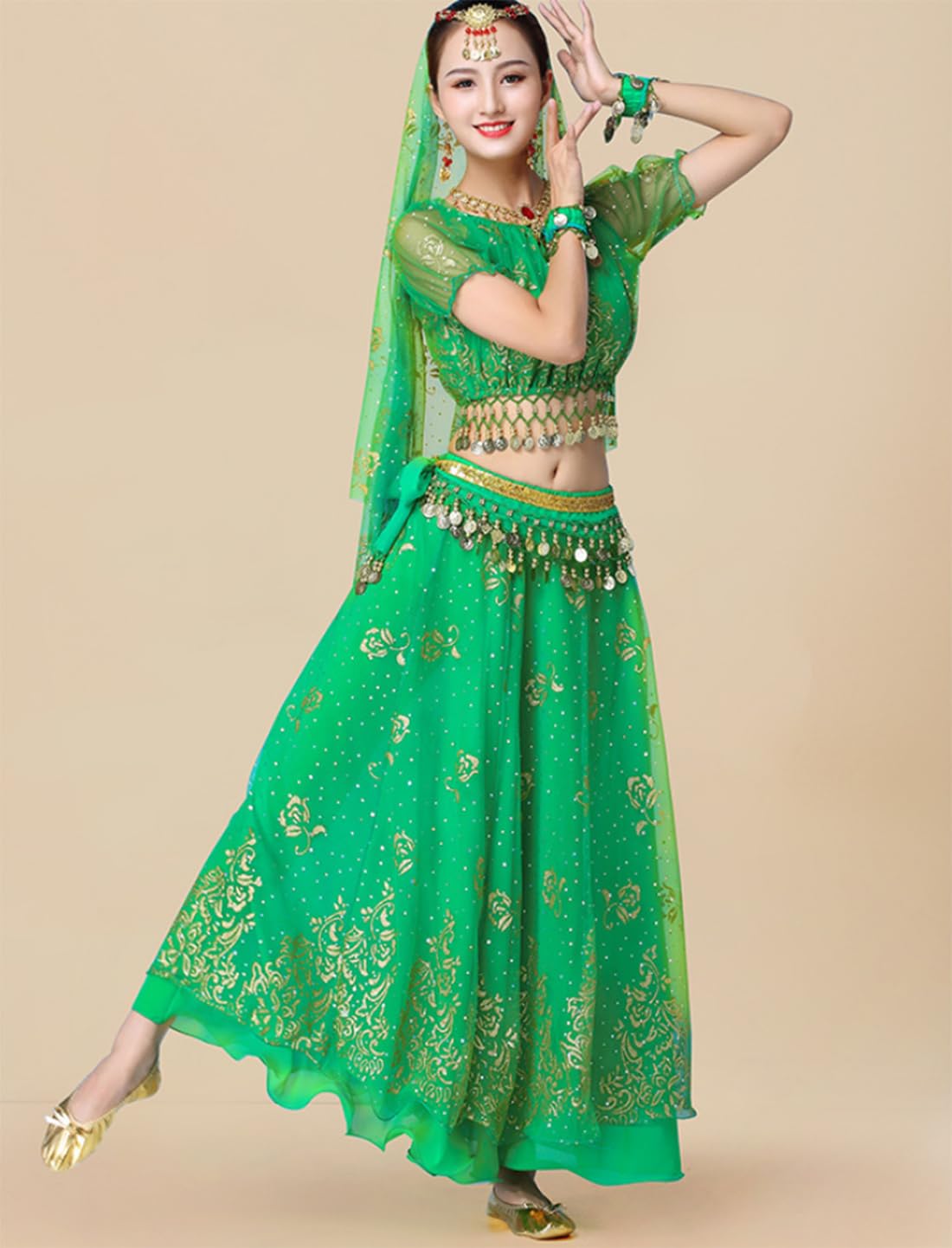 OTMYIGO Costume da Principessa araba da Donna, Abito da Danza del Ventre, Danza Indiana Bollywood Jasmine Travestimento da Festa in mascher