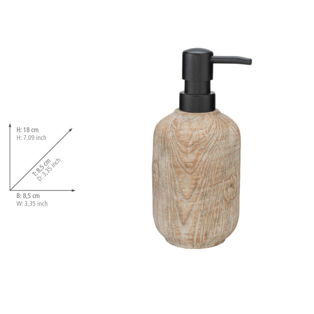 WENKO Bad-Accessoire Set Mod. Florio, 3-teilig, Bad Rundum-Set aus 400 ml Seifenspender, Zahnputzbecher und WC-Garnitur, Keramik/Edelstahl, Beige/Schwarz