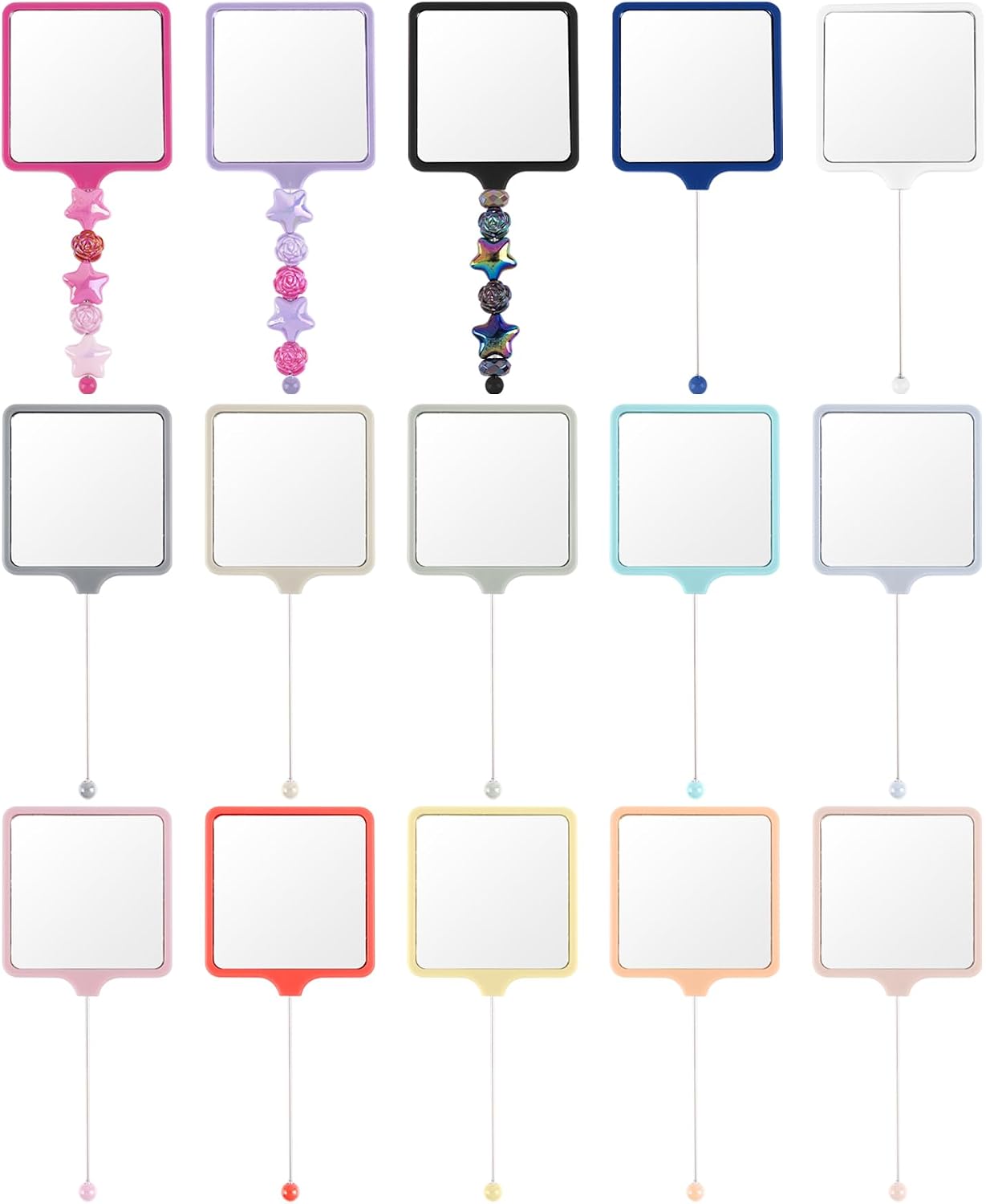 AUEAR, 15 Pack Beadable Handheld Mirrors Portable Travel Makeup Mirror for DIY Making Crafts (15 Colors)