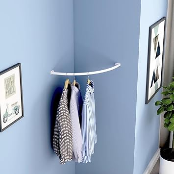 Curved closet bar for hanging clothes, Corner closet rod hanger, no-drilling Wardrobe tube, closet pole garment storage clothes rackWhite,30 x 30 cm 11 3/4 x 11 3/4"