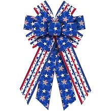 Hying Large 4th of July Bows for Wreath, Patriotic Wreath Bows American Stars Bows Red Blue Stripe Burlap Bows Memorial Day Decorations Tree Topper Bows for Front Door Patriotic Supplies