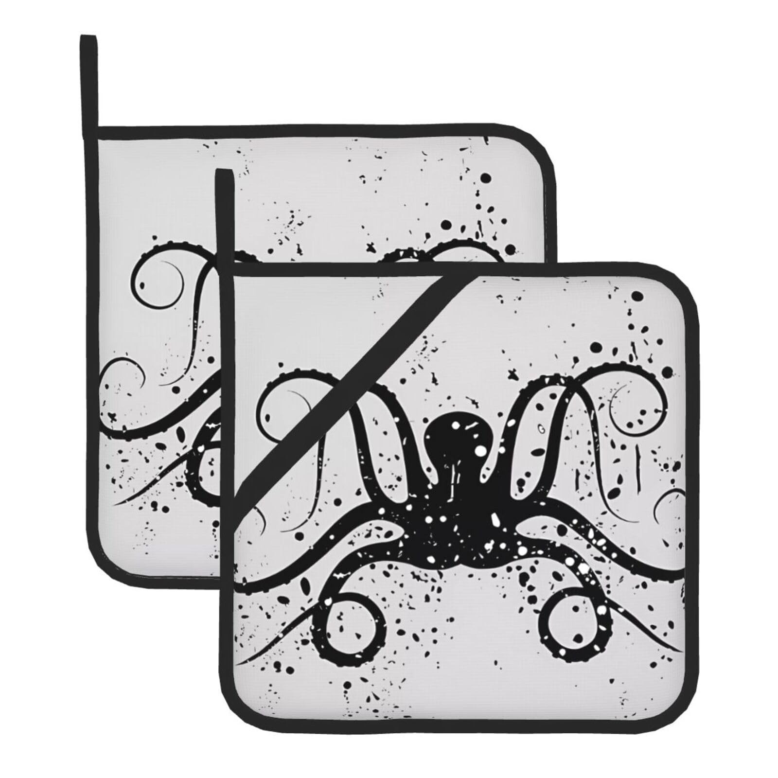 WHJSHOP Octopus Prints Square Hot Pads for Kitchen Counter - Thick Heat Resistant Trivets for Microwave & Oven, BBQ Grilling Cover (2 Pack)