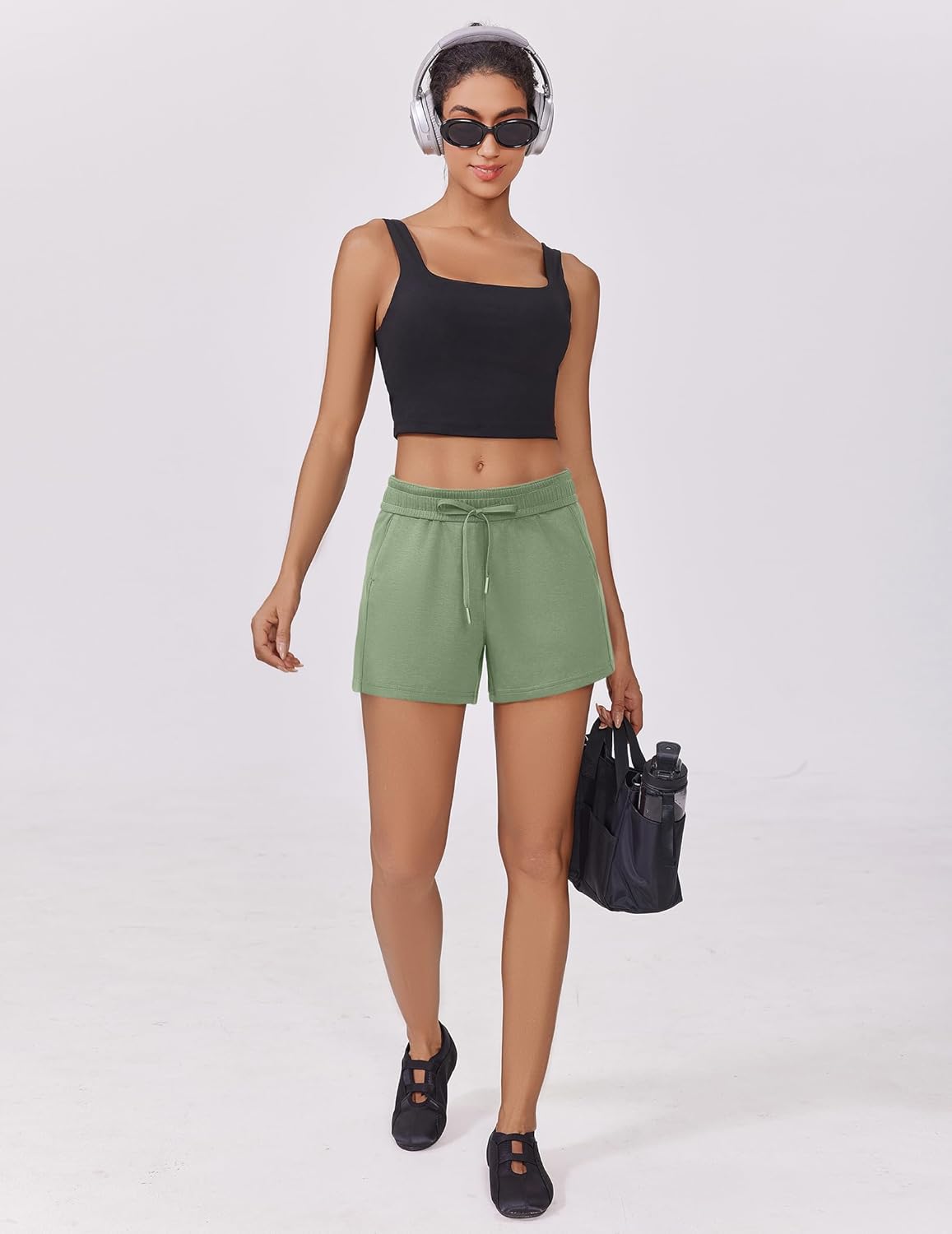 PINSPARK Athletic Sweat Shorts Women Elastic High Waisted Comfy Short Drawstring Casual Lounge Shorts with Pockets - Image 5