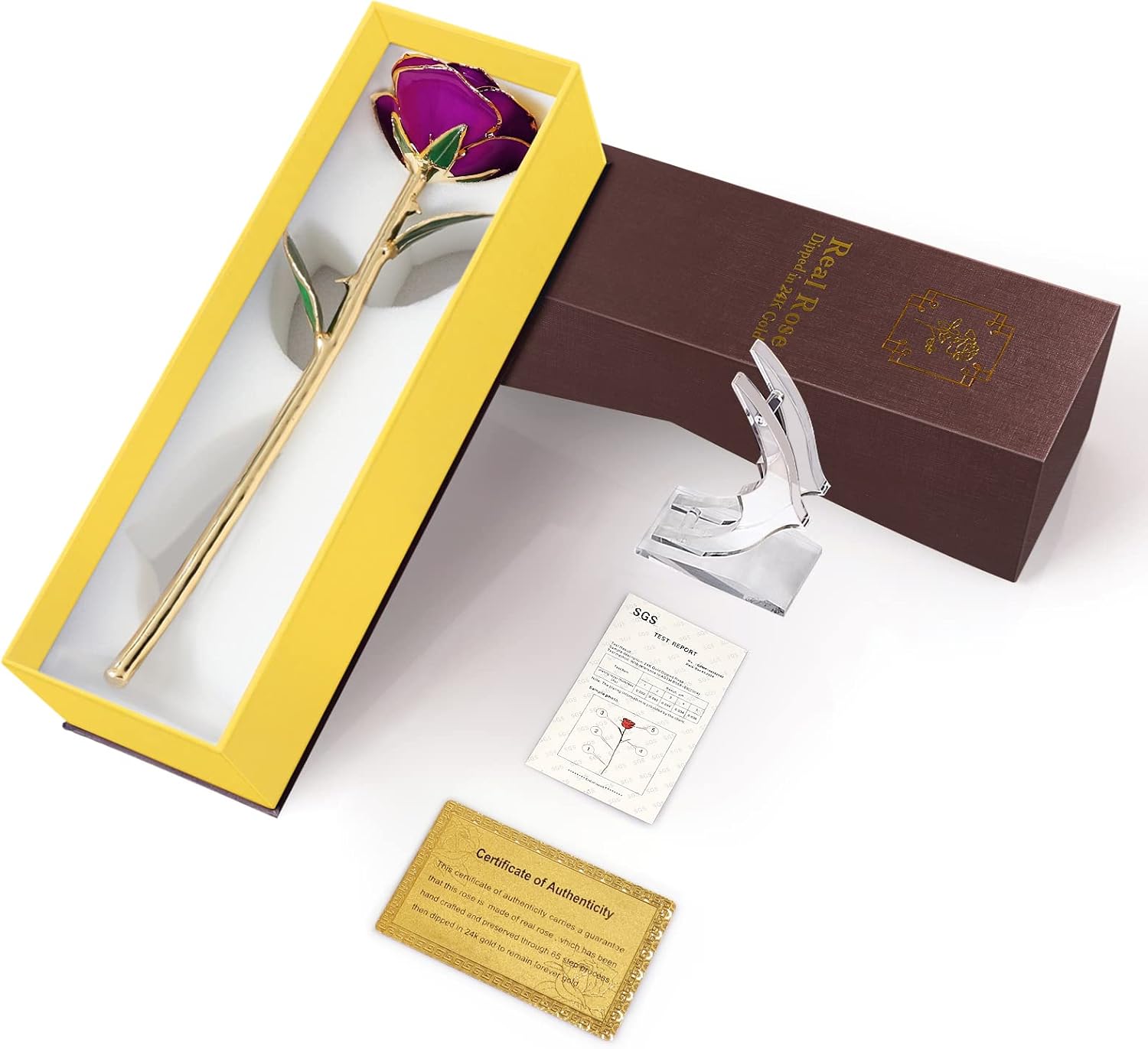 Yolife Gifts for Women Mom Gold Dipped Rose 24k Gold Dipped Real Rose Lasted Forever with Transparent Stand, Best for Her - for Valentine’s Day Mother’s Day Girlfriend Wife Birthday Wedding Flowers