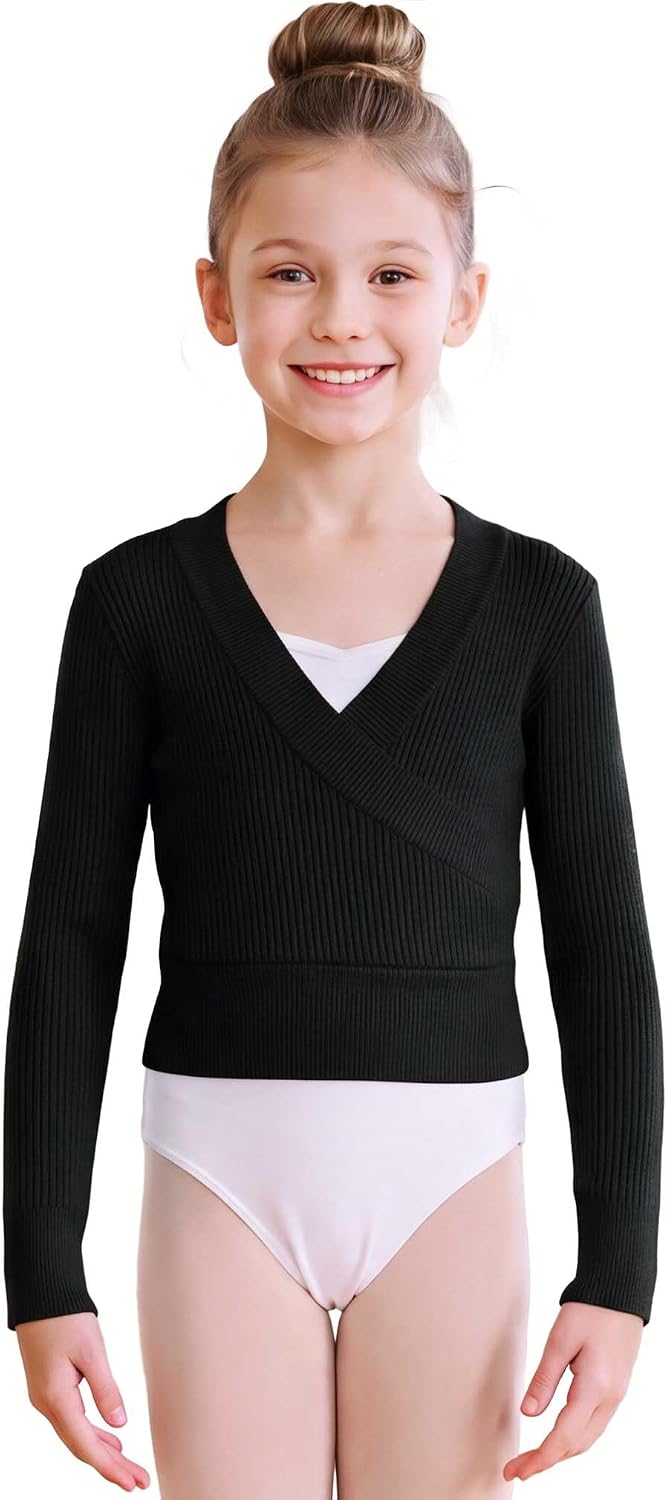Girls Ballet Sweater Kids Long Sleeve Warm up Knit Dance Tops