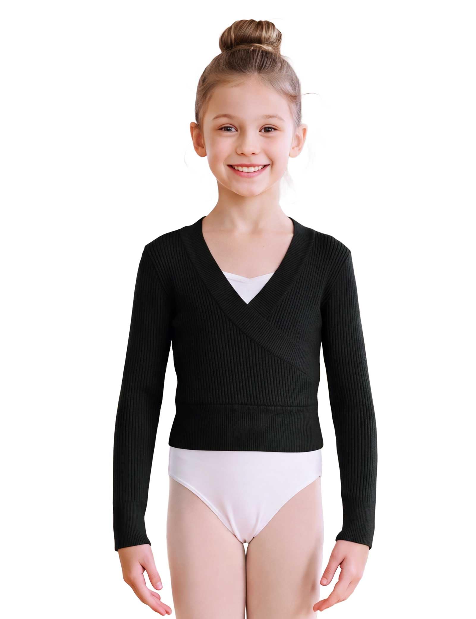 Girls Ballet Sweater Kids Long Sleeve Warm up Knit Dance Tops