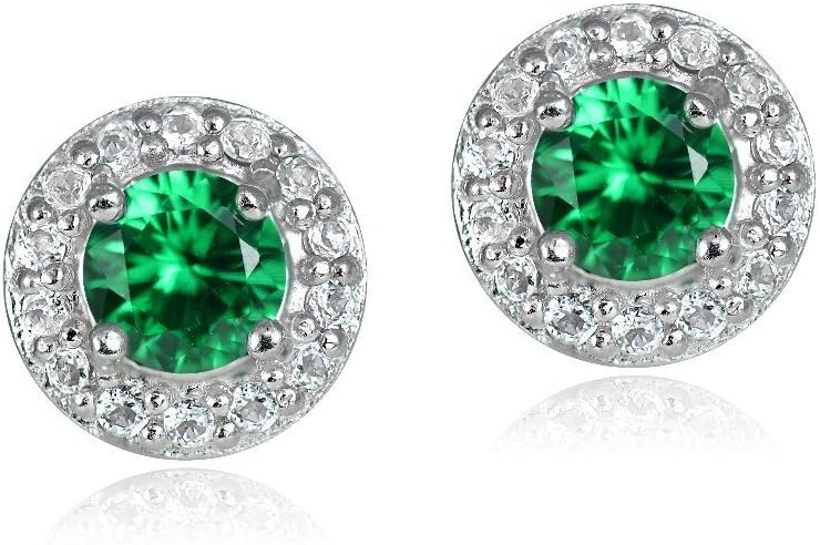 Sterling Silver Choice Of Birthstone Colors & White Topaz 4mm Halo Stud Earrings - Image 2