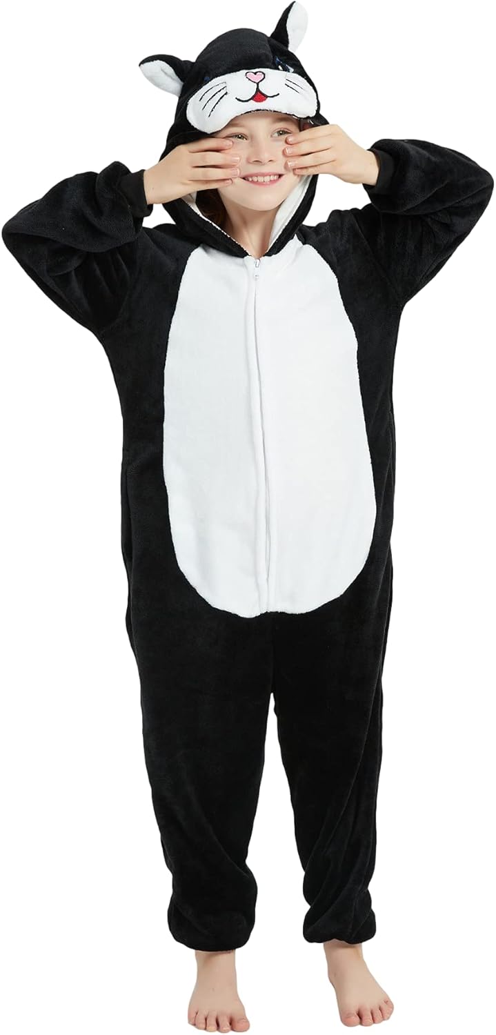 Cat Onesie Kids Costume for Girls Plush Animal One Piece Pajamas Halloween Christmas Cosplay Teen Sleepwear - Image 5