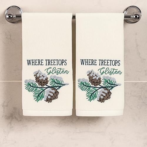 Miniatura 111 de Juego de 2 toallas de mano de baño de Navidad, color gris oscuro, 100% algodón, bordadas, diseño de copos de nieve, 16 x 25 pulgadas, toallas 24 Let