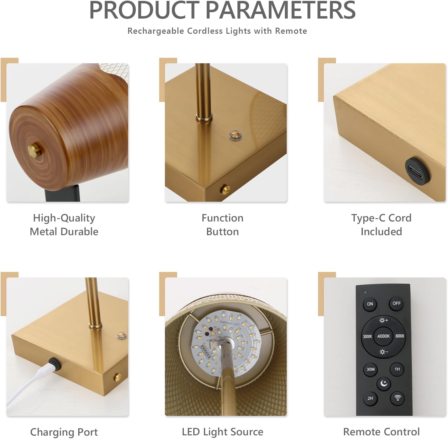 Gold Battery Operated Wall Sconces Set of 2, Cordless LED Wall Lights with Touch and Remote,Stepless Dimmable and Rechargeable Lighting for Living Room, Bedroom,Bathroom,Hallway,Gifts