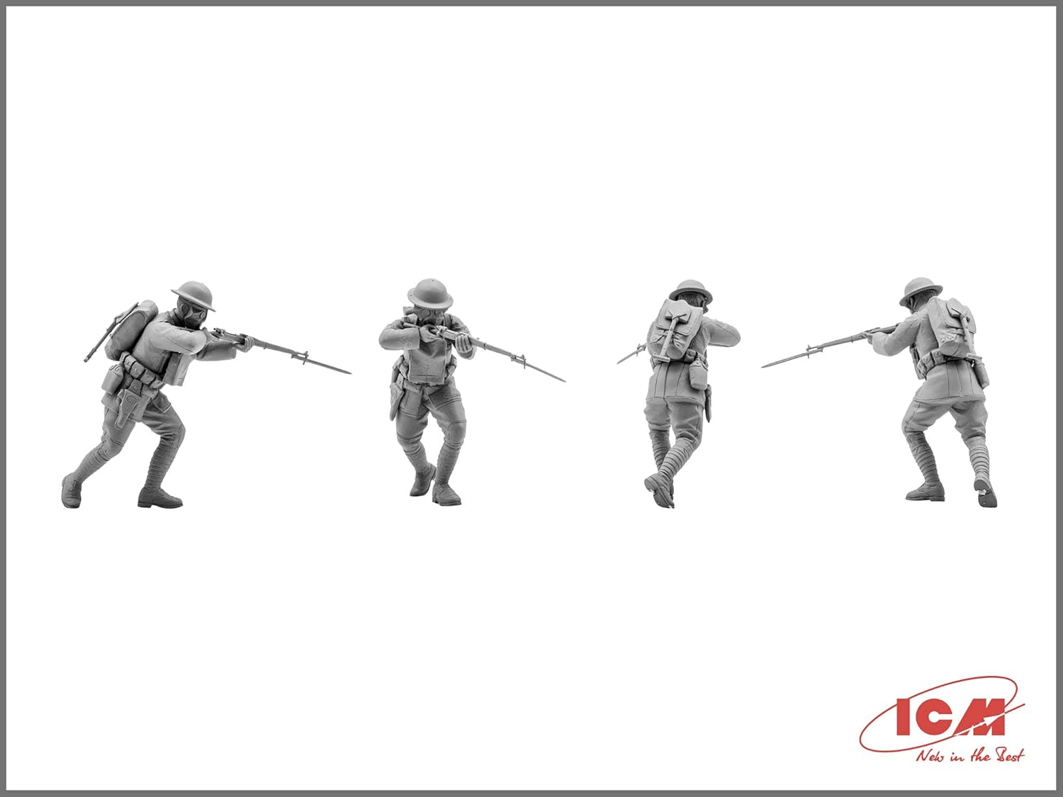 ICM 35704 - Plastic Military Figures Model Kit US Infantry in Gas Masks (1918) (4 Figures) - Scale 1:35