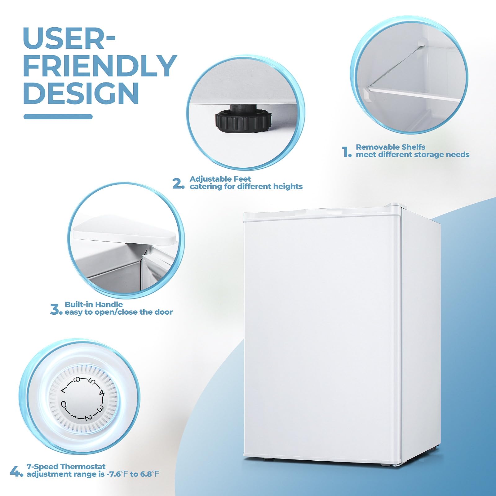 Electactic 3.0 Cu.Ft Upright Freezer, Small Mini Freezer With Adjustable Thermostat, Removable Shelves, Reversible Single Door, For Bedroom/Home/Dorms/Apartment (White) on Fridge.com - View 5