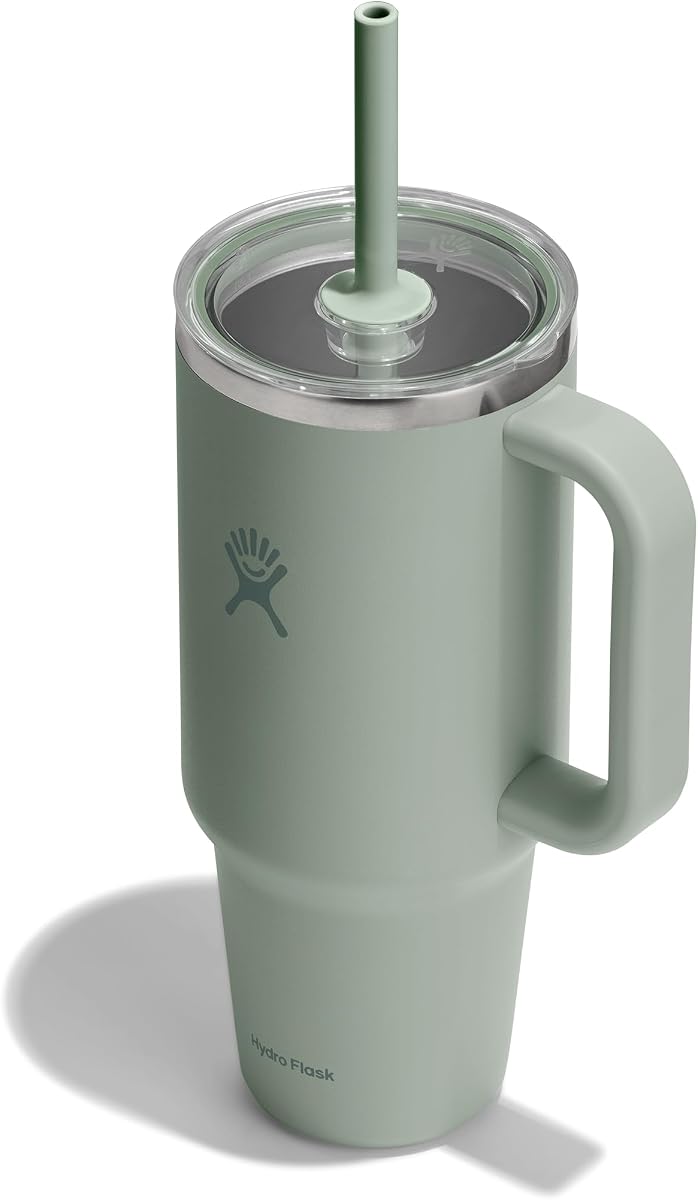 Hydro Flask Travel Tumbler with Handle, Clear Lid and Straw - Insulated Stainless Steel