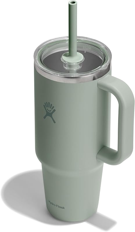 Hydro Flask Travel Tumbler with Handle, Clear Lid and Straw - Insulated Stainless Steel