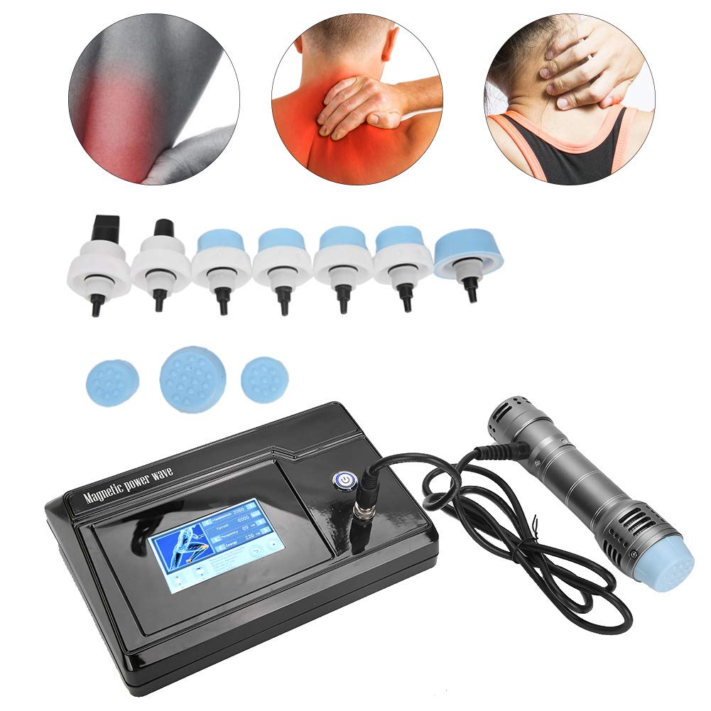 Macchina per Terapia ad Onde d'urto, Macchina per Onde d'urto ED extracorporee con 7 Teste di Massaggio, massaggiatore per Corpo a Onde d'urto elettromagnetico per Full Bady (Nero)(Oro di tungsteno)
