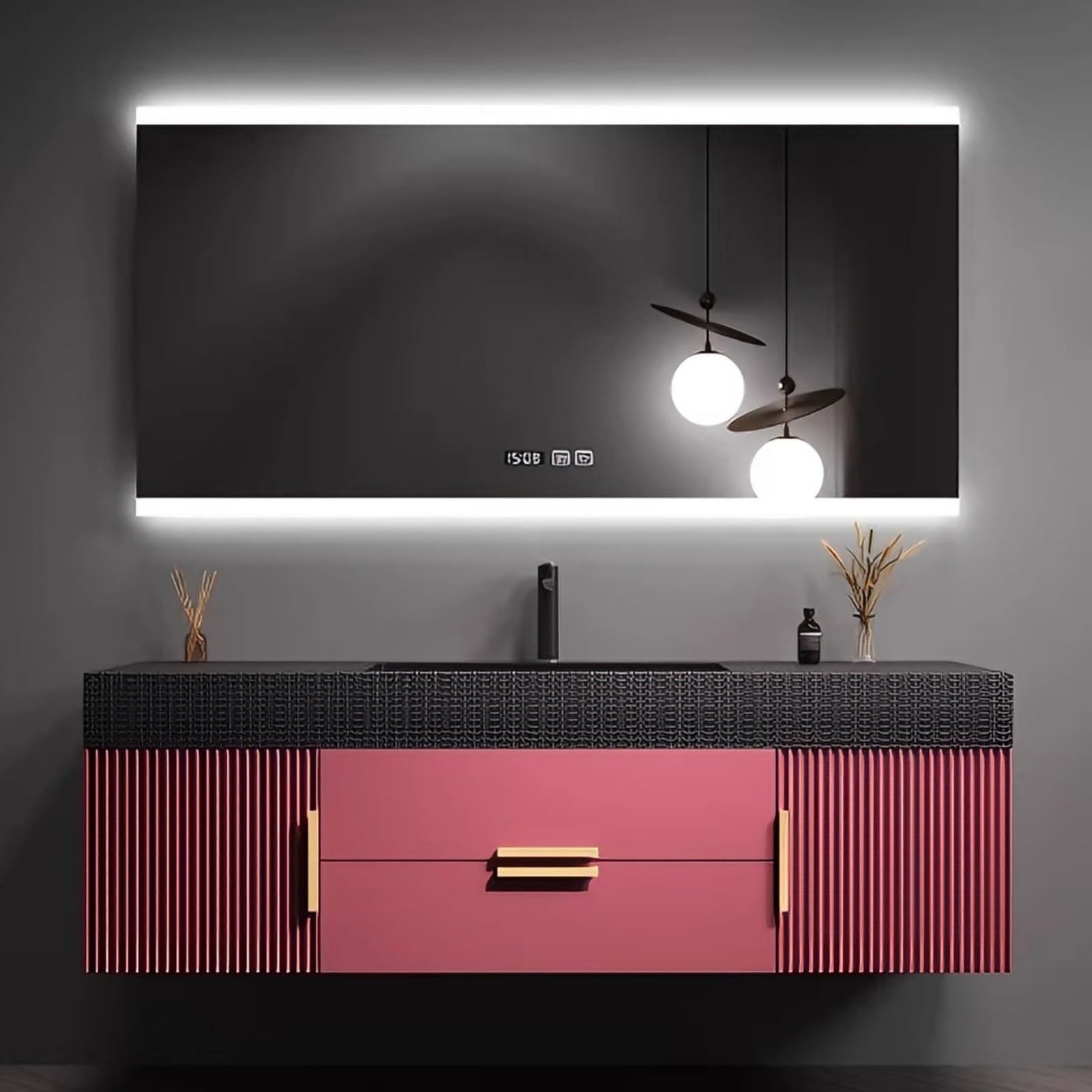 52IN Bathroom Vanity with Sink - Wall Mounted Bathroom Vanity Include Smart Defogging Mirror and Multiple Storage Spaces