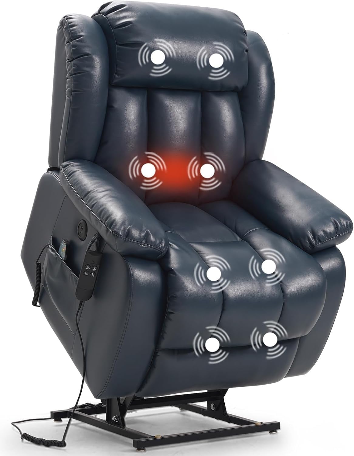 Dual Motor Power Lift Recliner Chair for Elderly Large Lay Flat Single Sofa with Heat and Massage PU Leather Electric Recliner for Living Room Comfort
