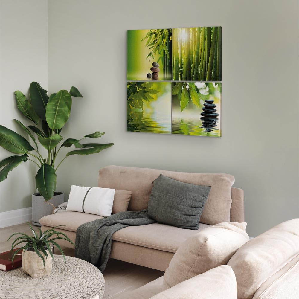 B&D XXL - Set di Quadri Moderni per Soggiorno, Bambù e Foglie Verdi, 60x60