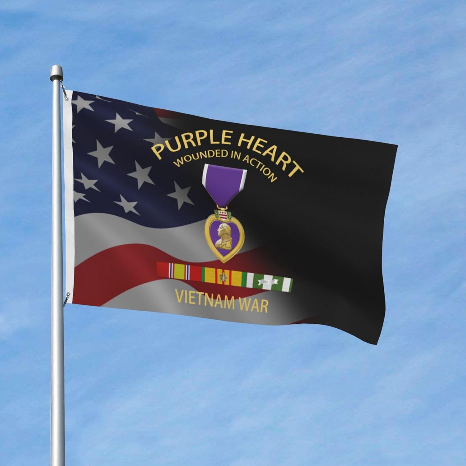 Purple Heart Wia W Vn SVC 3x5 Ft Flag - Durable Polyester, Double-sided Design for Outdoor or Indoor Use
