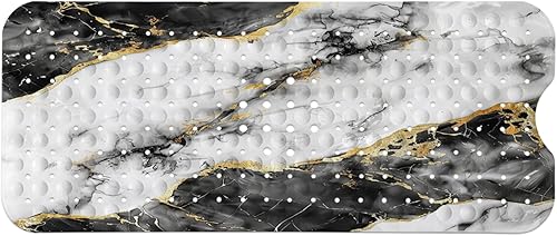 Miniatura 7 de Blcak - Tapete antideslizante para bañera de mármol dorado y blanco, tapete de baño antideslizante para ducha, tapete de ducha grande lavable para