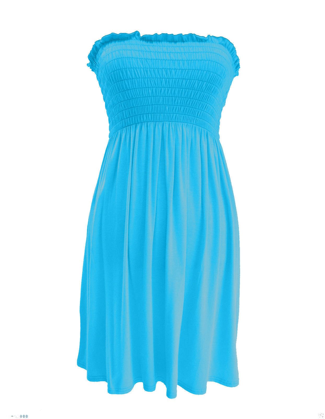 SXME MIGHT SAY Women's Off-Shoulder Sheering Top, Elasticated, Plain/Printed, Strapless Bandeau Boobtube Dress, Plus Size (UK, Numeric, 8, 26, Regular, Regular, XXXL (24-26), Turquoise)
