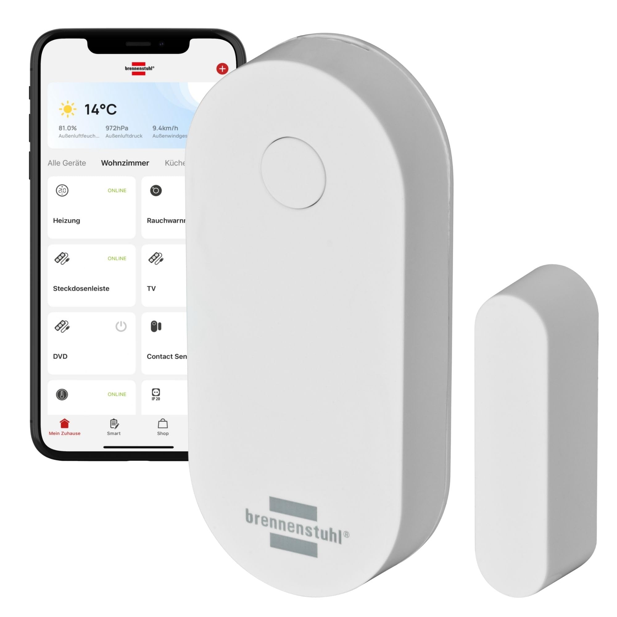 Brennenstuhl Connect Zigbee Tür- und Fensterkontakt TFK CZ 01 (Smarter Tür- Fenstersensor, Benachrichtigung aufs Handy, Smart Home, Home Security, kostenlose App)
