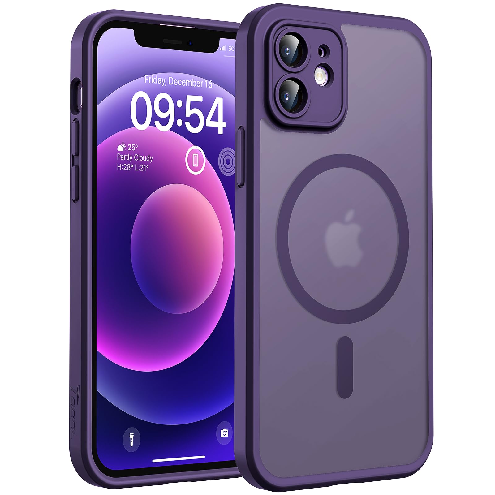 TOCOL Cover Magnetica per iPhone 12 6,1 Pollic, Compatibile con MagSafe, Protezione Fotocamera Integrata, Custodia Antiurto Traslucida Opaca, Viola Intenso